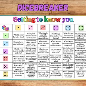 DiceBreaker Roll and Tell Game, Back to School, Icebreaker Activity for all age, Games for Kid, Teacher Resource, Dice Game, Get To Know You