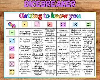 DiceBreaker Roll-and-Tell-Spiel, Schulanfang, Ice-Breaker-Aktivität für alle Altersgruppen, Spiele für Kinder, Lehrerressource, Würfelspiel, Lerne dich kennen