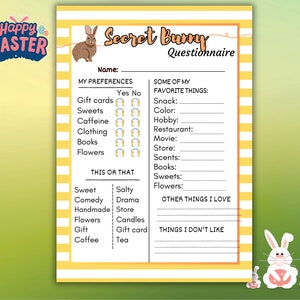 Geheime Kaninchenumfrage Fragebogen, Ostergeschenkbörse, Osteraktivität, Ostern im Klassenzimmer, Süßigkeitsaktivität für Erwachsene, Mitarbeiter-Fragebogen