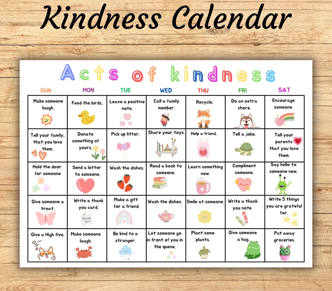 Acts of Kindness Calendar, Kindness Activities for Kids, Random Acts of