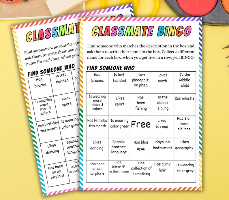 Back to School Game, Classmate Find Someone Who Bingo, First Day of ...