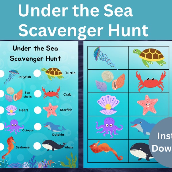 Under the Sea Themed Treasure Hunt | Child / Kids Birthday Party Games | Scavenger Hunt | Ocean Activity | Mermaid | sea creature scavenger