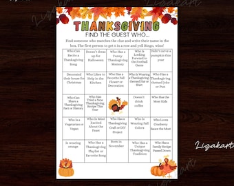 Thanksgiving Find The Guest Bingo Game, Fall Party (Digital Download)