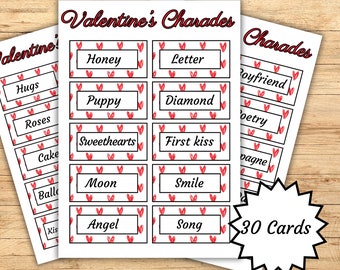 Juego de Charadas de San Valentín, Juego de Fiesta del Día de San Valentín para la Noche de Juegos Familiar, San Valentín Actúalo o Dibújalo, Charadas Imprimibles para Adultos