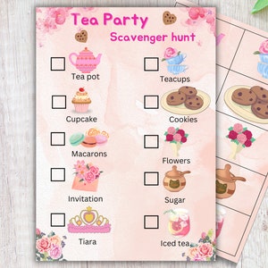 Tea Party Scavenger Hunt, Printable TeaParty Scavenger Game, School Game, Tea Party Game, Tea Party Birthday, Pink Tea Party, Afternoon Tea