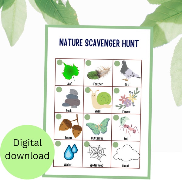 Outdoor Scavenger Hunt Game, Children Party Game, Outdoor Activities for Children,  nature treasure hunt, preschool activity, printable game