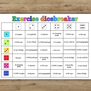 Fitness and Exercise dicebreaker, Wall Exercise, Pilates challenge, Abs Workout, exercise game, Workout Exercise Chart, Fitness Planner