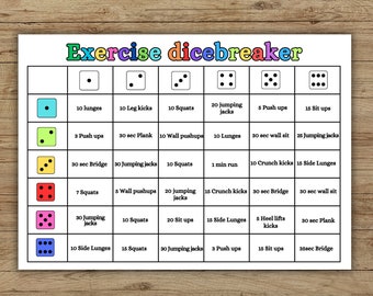 Fitness and Exercise dicebreaker, Wall Exercise, Pilates challenge, Abs Workout, exercise game, Workout Exercise Chart, Fitness Planner