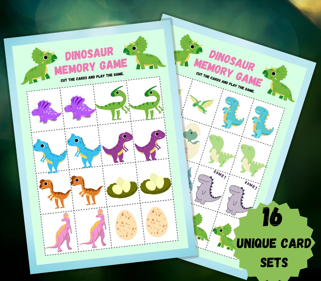 Dinosaur Memory Cards, Matching Game, Preschool Printable, Toddler
