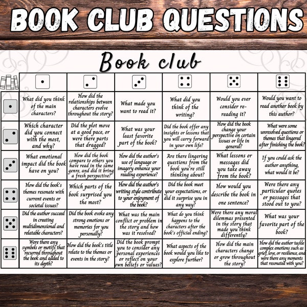 Book club discussion questions printable, Bookclub cards, discussion prompts, book club gift, book review  Dice Game, Get To Know You