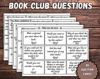 Book club discussion questions printable, Bookclub cards, discussion prompts, book club gift, book review  , Get To Know You