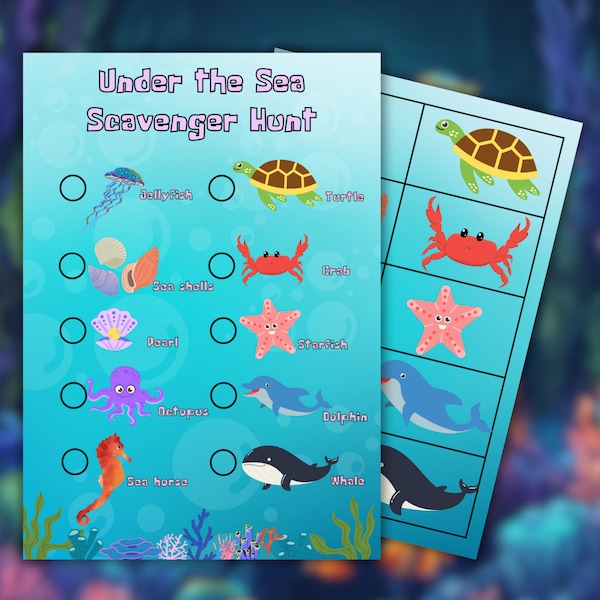 Under the Sea Themed Treasure Hunt | Child / Kids Birthday Party Games | Scavenger Hunt | Ocean Activity | Mermaid | sea creature scavenger