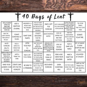 Lent Activity Calendar for adults, 40 Days Lenten Calendar, Ash Wednesday, Lent Family Prayer and Service Activities Family Activities