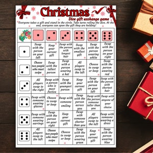 Christmas Gift Exchange Dice Game, Christmas Printable Game, School Christmas Party, Christmas Party Game, Christmas Game for Kids Adults