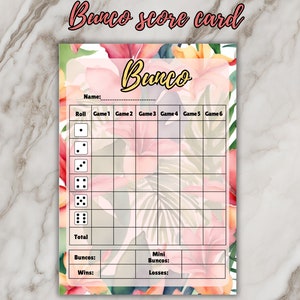 Tropical flowers Bunco score card, Summer Bunco, Bunco Scoresheet,  Roll the dice, Party games, Family game night, Bunco night, Tally sheet
