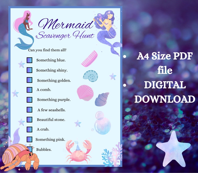 Mermaid Themed Treasure Hunt, Kids Birthday Party Games, Ocean Activity ...