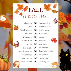 Fall This or That Game, Printable Autumn Party Game, Fall Time Activities for Adults & Kids, Fun Harvest Games, Halloween, Thanksgiving game