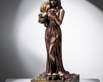 Figura en miniatura de la diosa griega Perséfone, pintada a mano con acabado en bronce / Estatua de la reina del inframundo / Decoración de resina de la diosa de la primavera