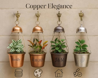 Personalized Copper Hanging Planter: Hand Hammered Garden Decor