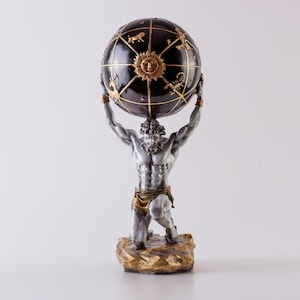 Large Atlas Statue: Greek Mythology Decor with Zodiac Globe