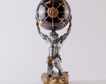 Grande estátua de Atlas – Escultura de mitologia grega de 23,6” com globo do zodíaco – Decoração de astrologia feita à mão – Presente de arte de titã antigo