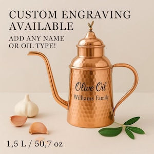 Custom Copper Oil Dispenser 50 oz | Hammered Olive Oil Bottle | 100% Pure Copper Cruet | Turkish Oil Container for Kitchen Decor