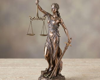 Handmade Lady of Justice Themis sculpture 12 inch cold cast bronze gift for graduating attorneys