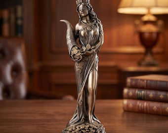 Fortuna Statue Roman Goddess of Fortune | Antique Bronze Resin Figurine | Mythology Altar Home Decor