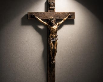 Jesus Crucifix Wall Cross, Antique Bronze Sculpture, Catholic Christian Home Decor (10 Inch)