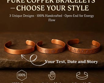 Customizable Pure Copper Bracelet for Men and Women – Handmade Adjustable Healing Cuff – Custom Rustic Bangle Jewelry Gift for Him or Her