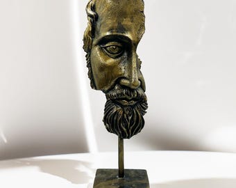 Estátua de busto de Marco Aurélio – Escultura estóica de rosto fragmentado – Decoração de filósofo romano feito à mão – Acabamento em bronze antigo – Presente de estoicismo