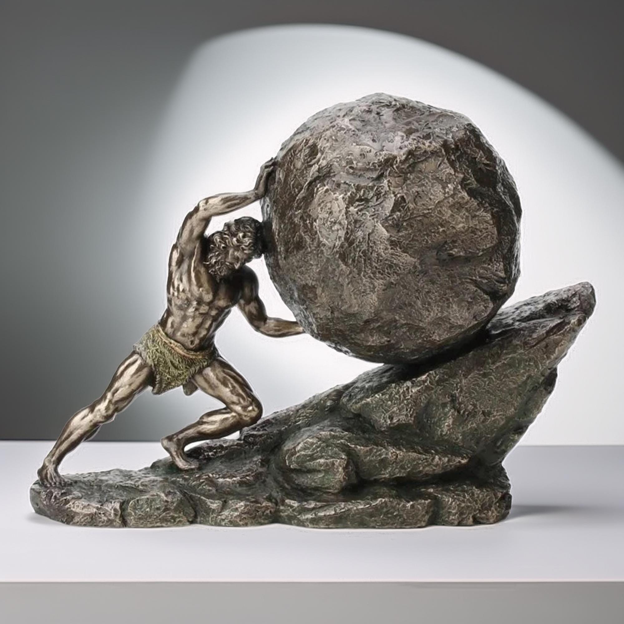 Estátua de Sísifo e a Pedra Eterna | Decoração de Mitologia Grega | Escultura em Bronze Fundido a Frio | Presente Simbólico para Escritório | Perseverance Art