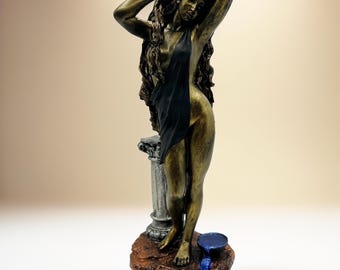 Escultura de Afrodite - Estatueta de deusa grega feita à mão de 11&quot; - Acabamento em ouro, prata e bronze antigo - Estátua elegante para decoração de casa
