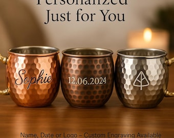 Personalized Copper Mug – Handmade 9.3oz Moscow Mule Cup – Custom 7th Anniversary Gift for Him, Copper Drinkware, Engraved Beer Mug