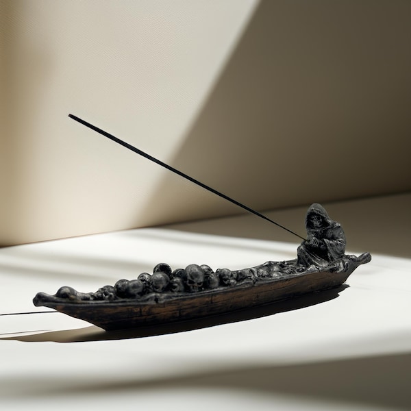 Porta incienso de barco con calavera de Caronte hecho a mano: decoración gótica del Río de las Almas