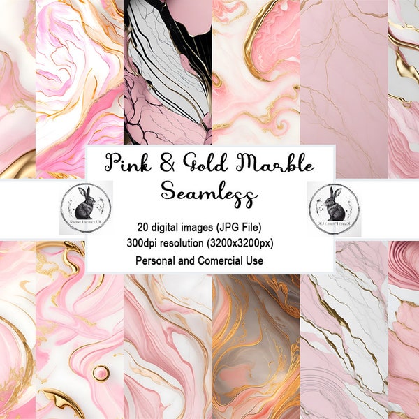 Pink Gold Marble Digital Paper marble textures in a pink white and gold seamless pallet for commercial use and instant download