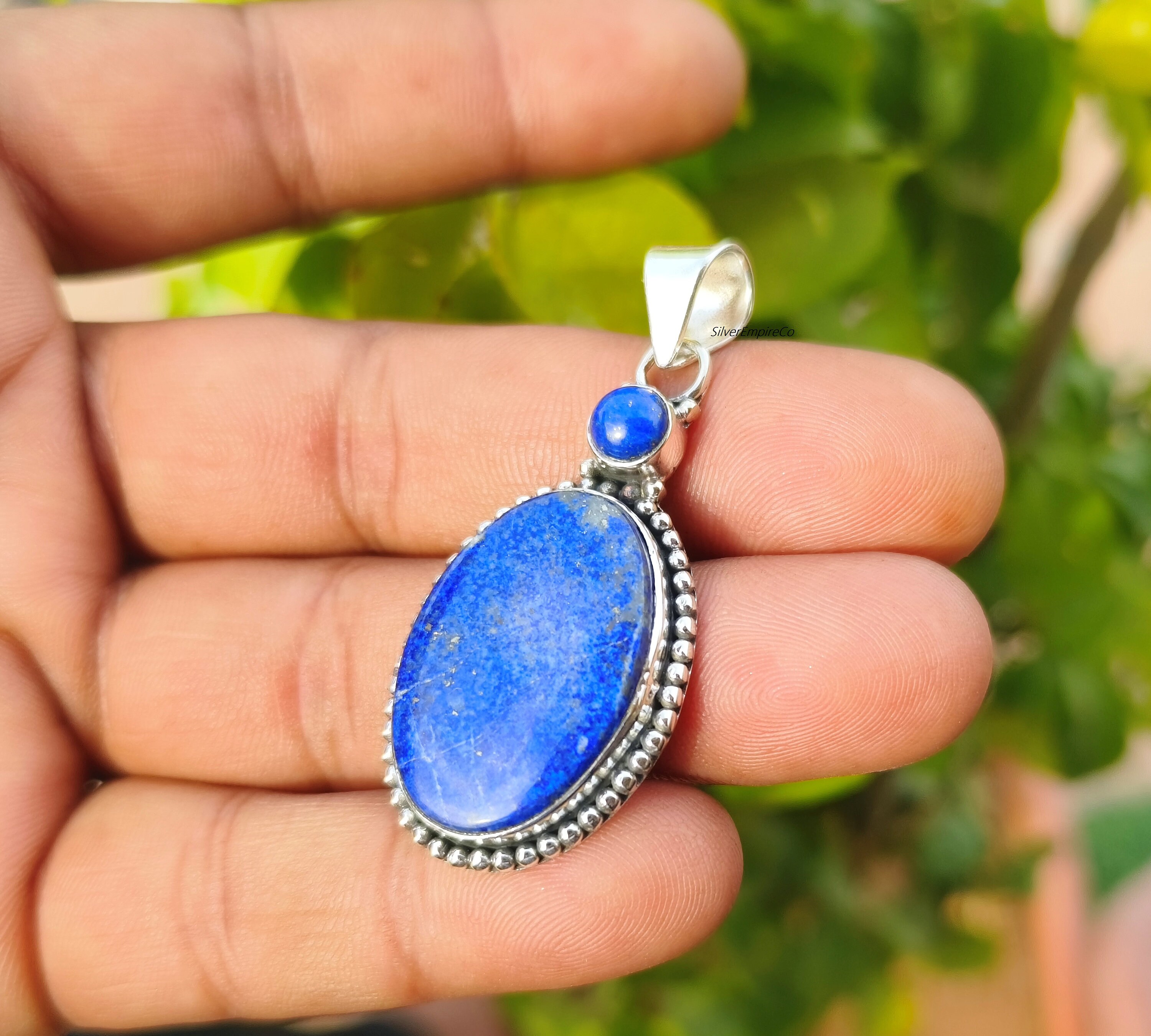 Ciondolo ovale in lapislazzuli: collana boho in argento sterling 925 - Italia