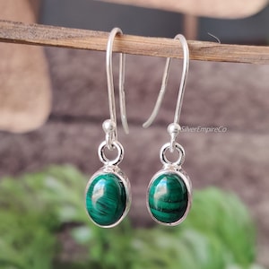 Malachite Sterling Silver Earrings: Boho Dangle Earrings