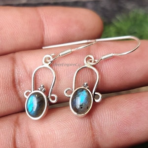 Dainty Labradorite Earrings: Handmade 925 Sterling Silver