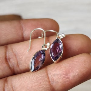 Amethyst Drop Earrings: 925 Sterling Silver Marquise Cut image 2