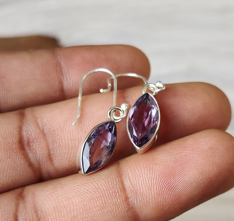 Amethyst Drop Earrings: 925 Sterling Silver Marquise Cut image 2
