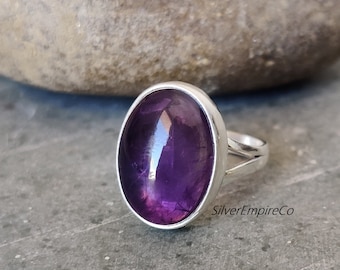 Amethyst Ring: 925 Sterling Silver Band, Handmade Boho Jewelry