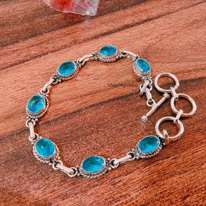 Blue Topaz 925 Sterling Silver Bracelet - Handmade Boho Gemstone Bracelet