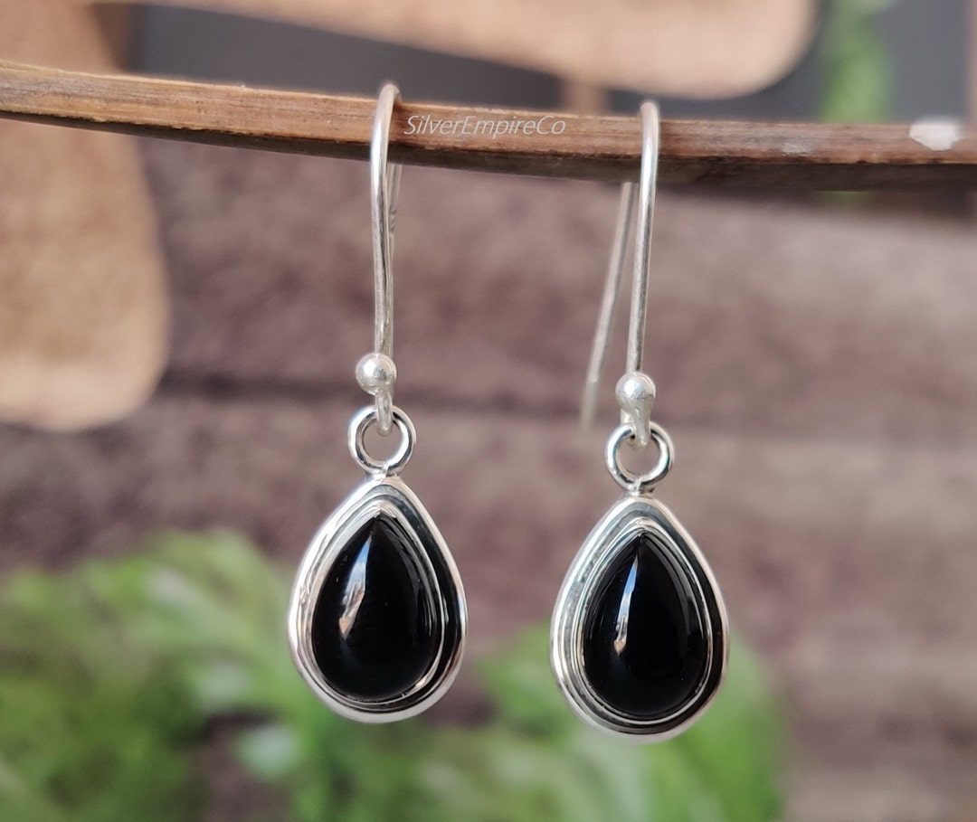 Natural Black Onyx Earring , 925 Sterling Silver Earring , Handmade Earring , Dangle Earring