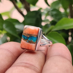 Natural Oyster Copper Turquoise Solid 925 Sterling Silver Ring For Women, Handmade Double Stone Ring For Wedding Anniversary Gift For Her