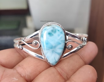 Larimar-armband traan: 925 sterlingzilveren manchetarmband