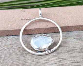 Herkimer Diamond Pendant: Sterling Silver Circle, Boho Wedding Jewelry