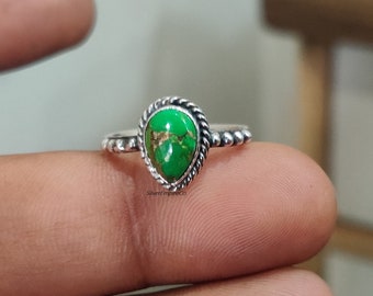 Green Copper Turquoise Sterling Silver Ring: Bohemian Band Ring