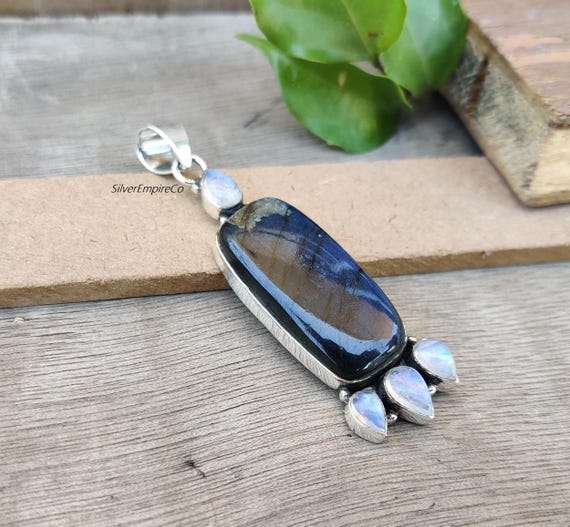 Labradorite Moonstone Pendant: Sterling Silver Charm, Handmade