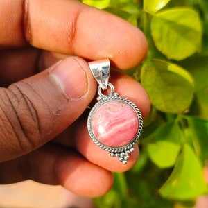Natural Rhodochrosite 925 Sterling Silver Pendant: Gift Jewelry